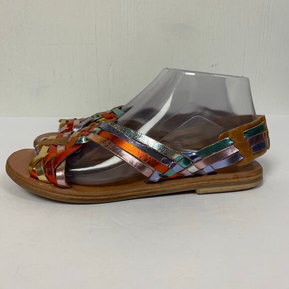 Free People San Juan Huarache Leather Metallic Rainbow Sandals Size 7 - Picture 5 of 12